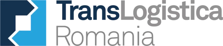Logo vun TransLogistica Romania an Däischterblo, Blo a Gro